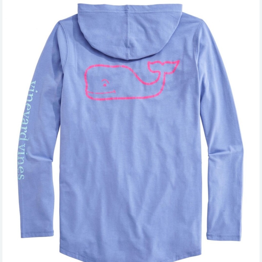 Vineyard Vines Edgartown Hooded Tee Shirt Periwinkle/pink whale size medium